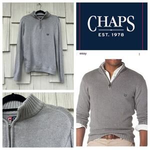 Chaps Mens Gray‎ Cotton Quarter Zip Sweater Knit Pullover Mock Neck Size M